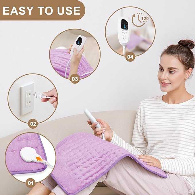 Deepsoon Heating Pad,Electric Heating Pads for Back,Neck,Moist Heating Pad for Abdomen Shoulder Knee Legs,Dry/Moist Heat&Auto Shut Off,Mother's Day Birthday for Men and Women,Light Purple,24x20 Inch