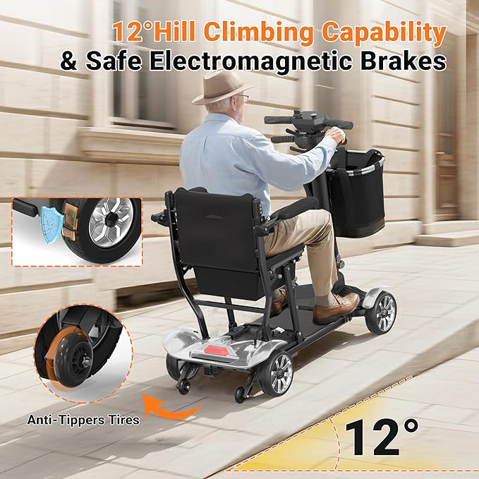 Mobility Scooter for Adults, 4 Wheels Mobility Scooter with LCD Display, 350LBS Capacity & Lithium Battery, Airline Approved, 38LBS Motorized Mobility Scooter for Seniors (Silver, 30 MI-211)
