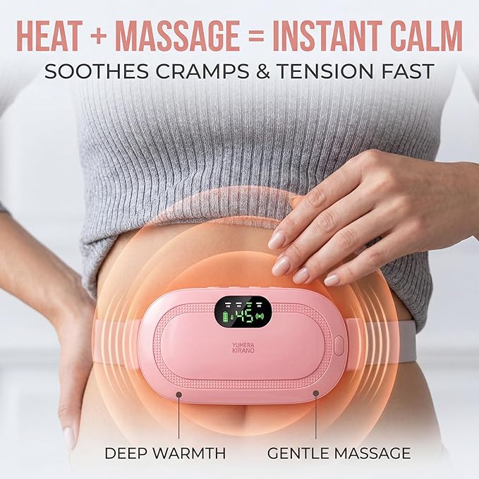 Heating Pad for Period Cramps – FSA-HSA Eligible – Cordless Portable Electric Wearable Heating Belt with Massage – USB Rechargeable Heat Wrap for Menstrual Pain Relief, Back, Abdomen, PMS