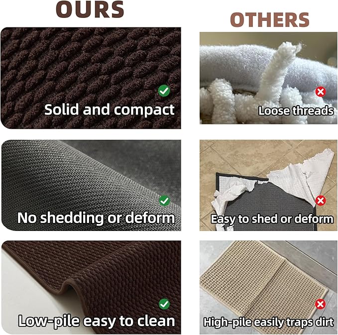 TYUU Bathroom Runner Rugs, Long Bath Mat Runner Washable Thin Quick Dry Low Pile Bathroom Runner Rugs Non Slip, Brown 16"x60"