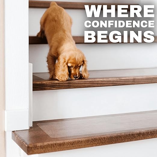 Clear Non Slip Stair Treads for Wooden Steps Indoor 24"x4" – 18-Pack Peel Stick Stair Treads – Self Adhesive Transparent Step Covers – Stair Grip Tape for Dogs, Kids – by STEPCORE