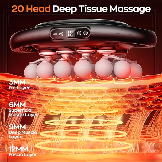 20-Head Massage Gun Deep Tissue, 9 Modes & 9 Intensity Levels Body Percussion Muscle Massager, Quiet Electric Handheld Massage Tools for Neck, Back, Shoulder, Waist, Leg, Feet, Daily Relaxation