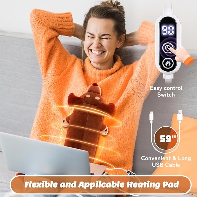 Electric Heating Pad for Period Cramps, Cuddly 14‘’ Dachshund Dog Plush with a Hot Soft Belly USB Powered, Menstrual Heating Pad Neck Shoulder Pain Relief, Gift for Daughter Wife Period Heating Pad