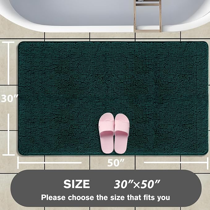 Bathroom Rugs 30 x 50 Inch – Extra Large Bath Mat | Absorbent and Washable Thick Chenille Bath Rugs Non-Slip Runner Rug for Bathroom, Shower, Tub(Dark Teal)