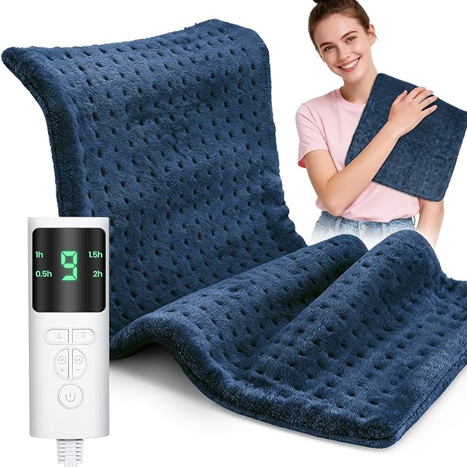 Heating Pad for Back Pain, Electric Heat Pad with 9 Heat Levels & 4 Auto-Off Timers, Portable Heating Pad for Period Cramps, Shoulder, Neck, Machine Washable, Gifts for Women and Men, Blue, 24''×12''