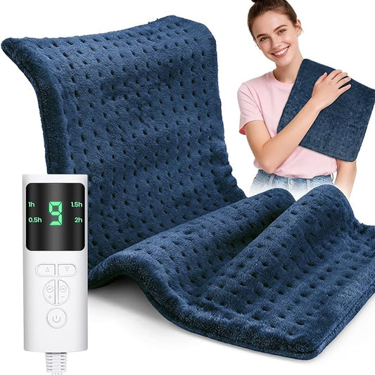 Heating Pad for Back Pain, Electric Heat Pad with 9 Heat Levels & 4 Auto-Off Timers, Portable Heating Pad for Period Cramps, Shoulder, Neck, Machine Washable, Gifts for Women and Men, Blue, 24''×12''