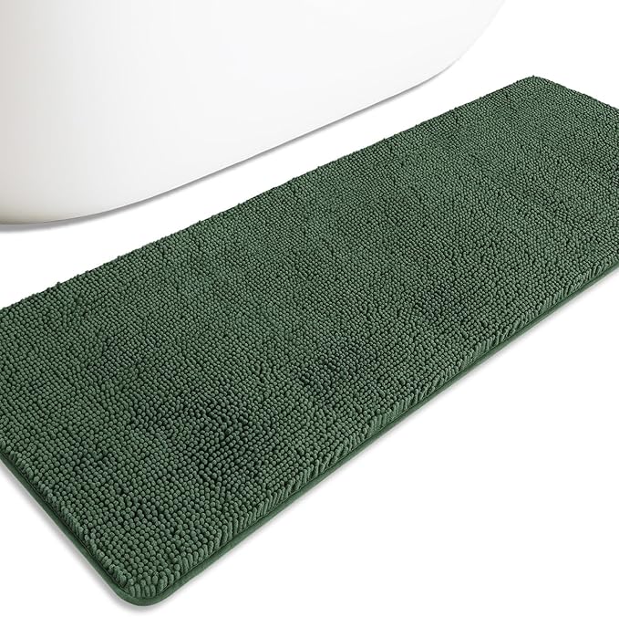 Bathroom Runner Rug 24 x 72 Non Slip – Extra Long Bath Mat | Absorbent and Washable Thick Chenille Runner Rug for Bathroom, Shower, Tub, Sink(Dark Green)