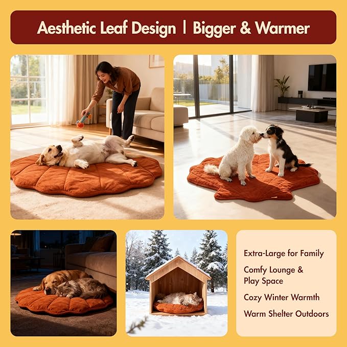 Vagascape Dog Bed, Waterproof Pet Bed with Washable Removable Cover, Comfort Cat Dog Pad for All Seasons, Heating Red Shell Shape Cat Mat with Nonskid Bottom(35"x27")