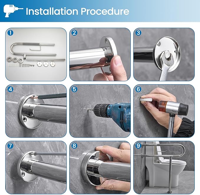 Toilet Grab Bar 24*27.5 Inch, Zynuhmo Anti-Slip U Shaped Support Rail with Paper Holder, SUS304 Stainless Steel Knurled Safety Handrails with Leg for Elderly Disabled Pregnant(1.25'' Dia Tube, Chrome)