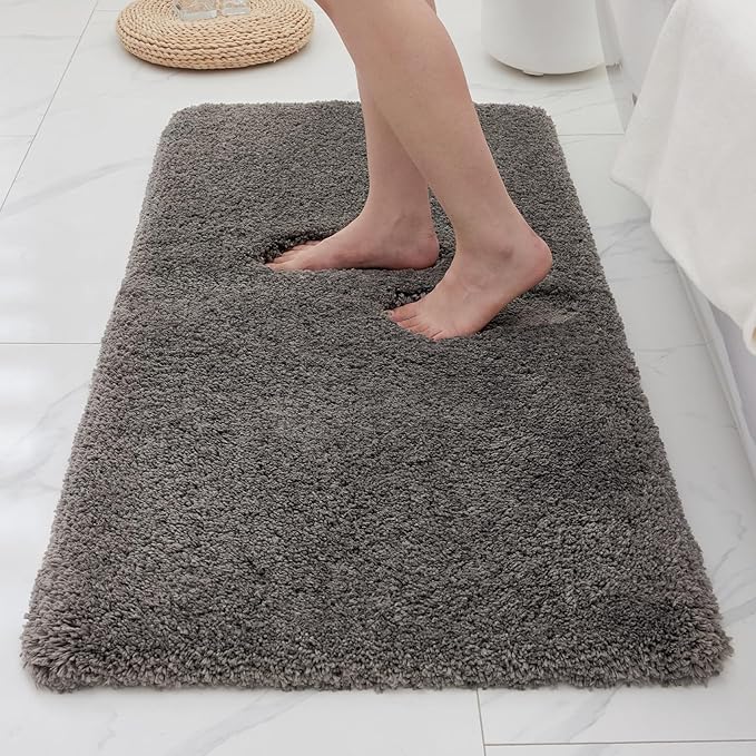 Bathroom Rugs Non Slip Washable 48x24, Ultra Thick Soft Microfiber Absorbent Bath Mats, High Density Foam Latex Non Slip Backing Bath Rugs, Fluffy Floor Carpet for Tub&Shower, Darkgrey