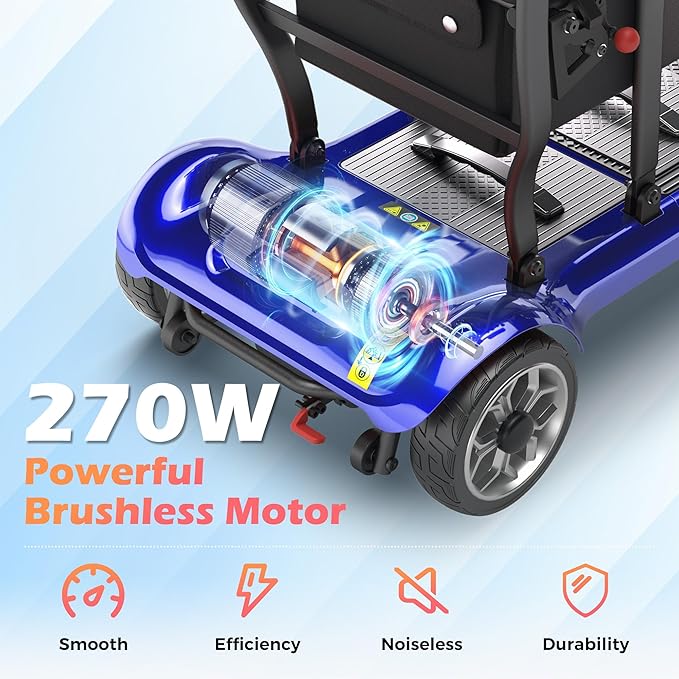 Lightweight Mobility Scooter for Adults & Seniors - Cruise & Airport Approved, 43lb Foldable Portable Motorized Scooters with Dual Lithium Batteries for 24.8 Miles Travel, 300lb Capacity, Blue
