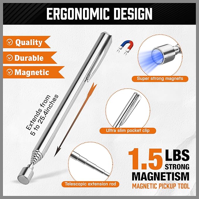 HORUSDY 4-Piece Telescoping Magnetic Pickup Tools Set - Extendable Magnetic Pick Up Tools，Flexible Bendable Spring Magnet Stick