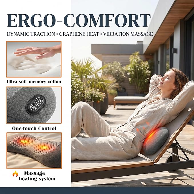 3 in 1 Lumbar Massage Pillow, Deep Kneading Back Massager for Pain Relief, Ergonomic Lumbar Support Cushion, for Home Office Car, Gift for Men Women Seniors