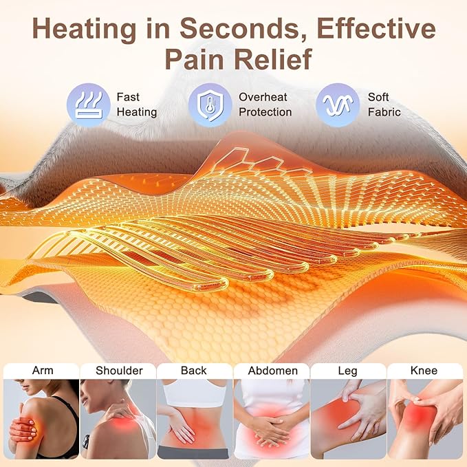 IGXHAVIZ Heating Pad for Back Pain Relief, Electric Heating Pad for Period Cramps Neck Shoulders with Belt, 4 Timer 6 Heat Setting & Auto Shut Off, 12"x24"+20" Large Moist Heat Pad for Mom,Dad
