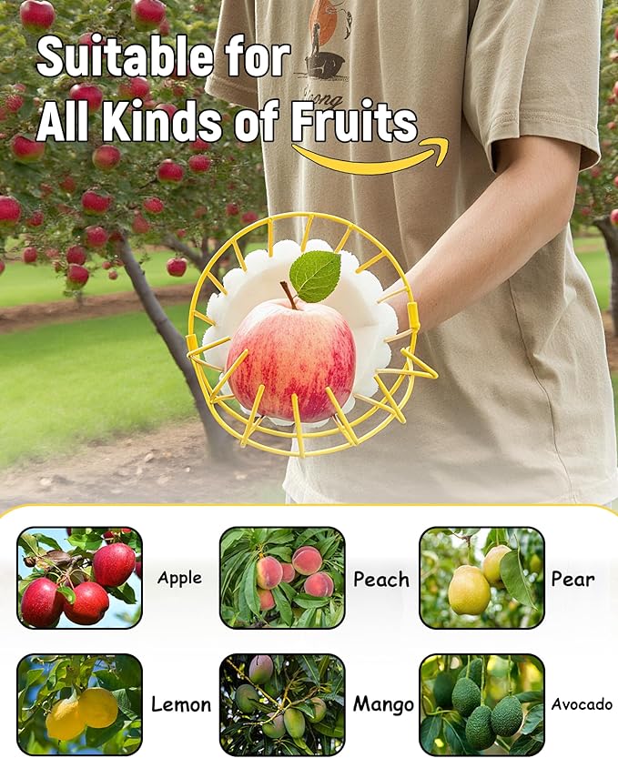 9FT Fruit Picker with Basket, Apple Picking Tool 35–105 Inch Adjustable Pole, Long-Handle Mango Grabber, Tree Fruit Catcher for Harvesting Lemon Pear Orange Avocado Peach Citrus Grapefruit