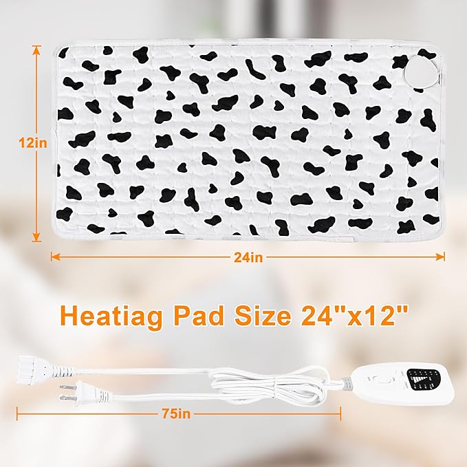 Deepsoon Heating Pad,Electric Heating Pads for Back,Neck,Moist Heating Pad for Abdomen Shoulder Knee Legs,Dry/Moist Heat&Auto Shut Off,Mother's Day Birthday for Men and Women,White Black,24x12 Inch