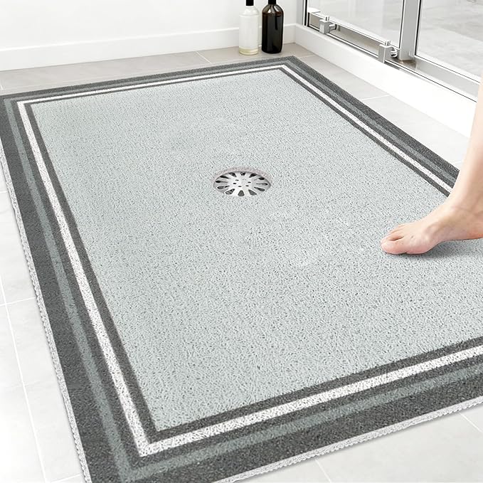 Shower Mat Non Slip: 47x32 Inch Extra Large Shower Mats for Inside Shower, Anti Slip Shower Floor Mat, Loofah Shower Stall Mats for Elderly, Non Slip Shower Mat with Drain Hole in Middle