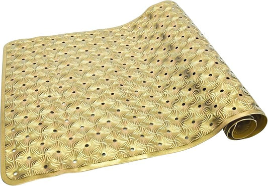Bathtub Mat Non Slip with Suction Cups 15"x27" - Anti-Slip Shower Mat for Kids, Toddlers, and Seniors - Machine Washable Bath Tub Mat with Multiple Drainage Holes (Gold)
