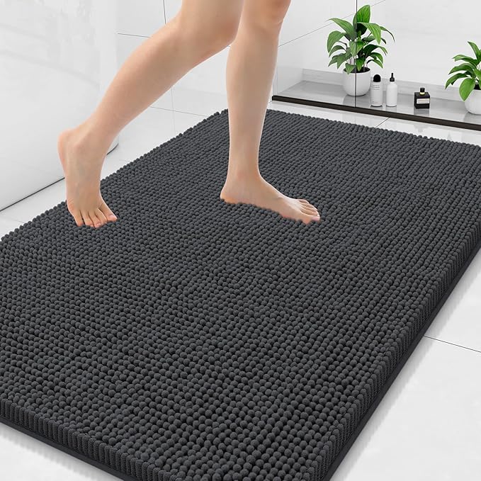 Arotive Bathroom Rugs 47x32, Extra Soft Absorbent Shaggy Chenille Bath Rugs, Machine Washable Rubber Backing Non-Slip Bath Mats for Bathroom Floor Tub and Shower, Home Decor Accessories, Dark Grey