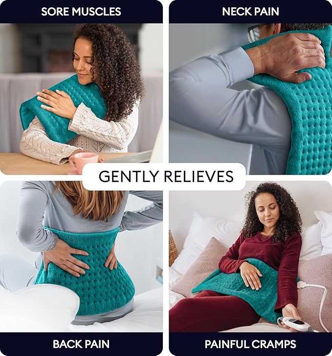 GENIANI Electric Heating Pad for Back Pain & Cramps Relief, Electric Throw, Auto Shut Off, Machine Washable, Moist Heat Pad for Neck & Shoulder - Mother’s Day Gifts, 12x24 Viridian Green