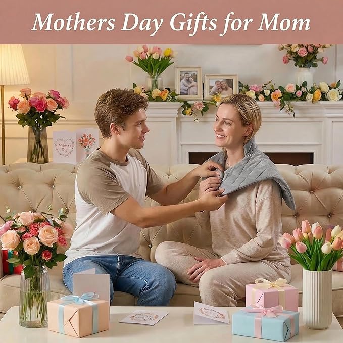 Weighted Heating Pad for Neck Shoulders and Back, Mothers Day Gifts for Mom Wife Grandma, Birthday Gifts for Women Men Dad, Instant Electric Heated Blanket with 9 Heat Options 4 Auto-Off Timer, Grey