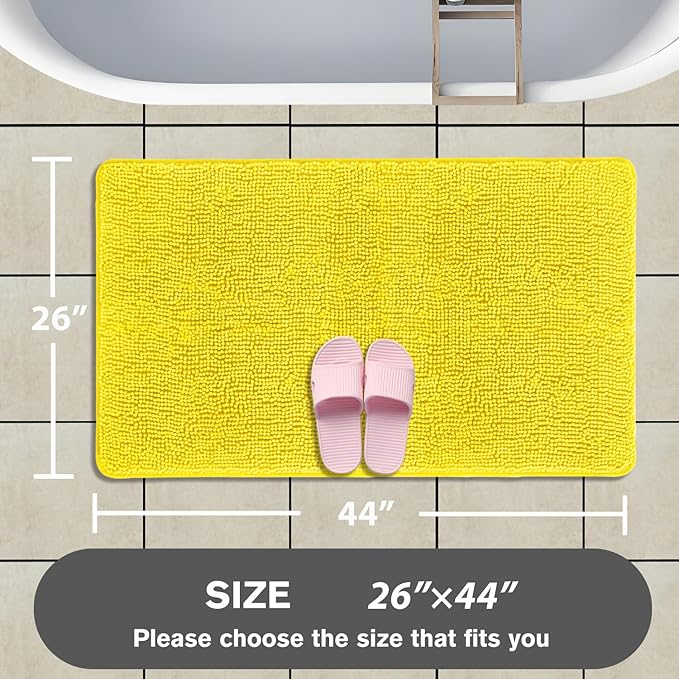 Yellow Bathroom Rug – Absorbent and Washable Bath Mat, Non-Slip, Thick Soft Chenille Bath Rugs for Bathroom Floor, Shower, Sink - 26" x 44"