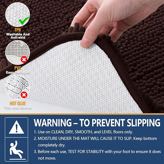 Arotive Bathroom Rugs 40x32, Extra Soft Absorbent Shaggy Chenille Bath Rugs, Machine Washable Rubber Backing Non-Slip Bath Mats for Bathroom Floor Tub and Shower, Home Decor Accessories, Brown