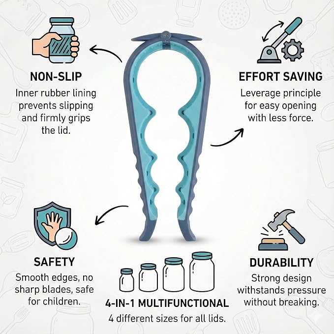 Jar Opener Bottle Opener and Can Opener for Weak hands - Seniors with Arthritis and Anyone with Low Strength - Mutil Jar Opener Get Lids Off Easily - Blue and Grey
