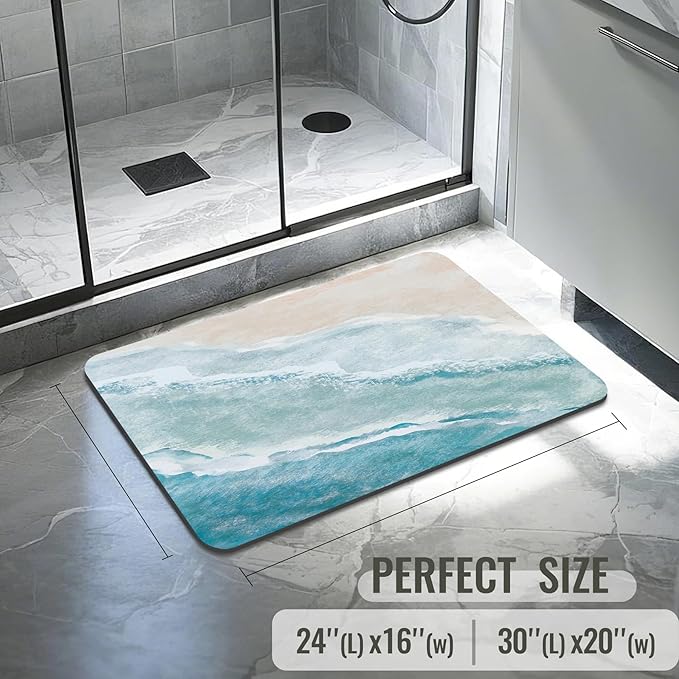 Quick Dry Bath Mat for Bathroom,Super Absorbent Beach Welcome Bath Rug Non-Slip Rubber Backing,Machine Washable Bathroom Floor Mat for Shower, Tub, Sink Area Coastal Beach 16x24