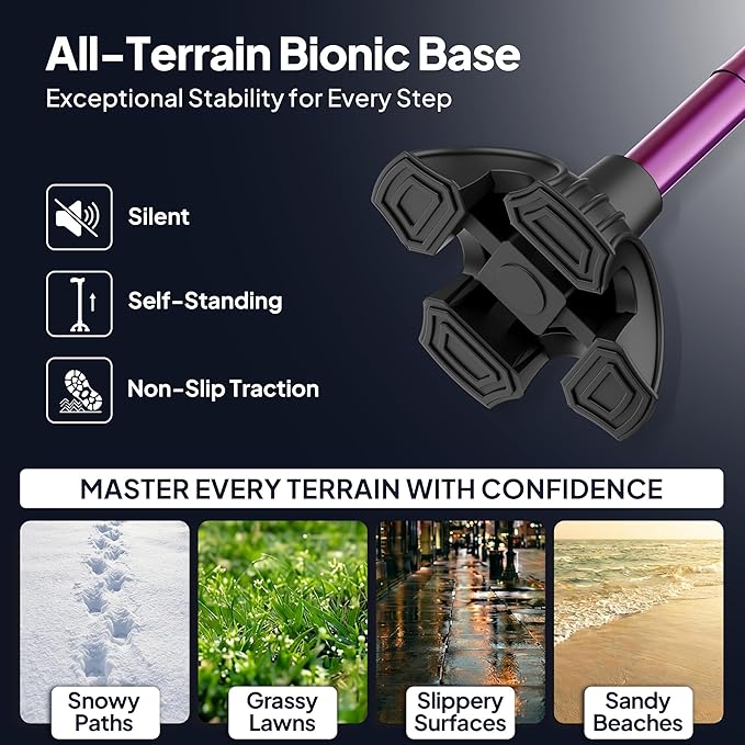 Walking Cane with LED Light, Foldable,Adjustable, Self Standing Walking Canes for Men & Women,Walking Sticks with Quad Base for Seniors & Adults