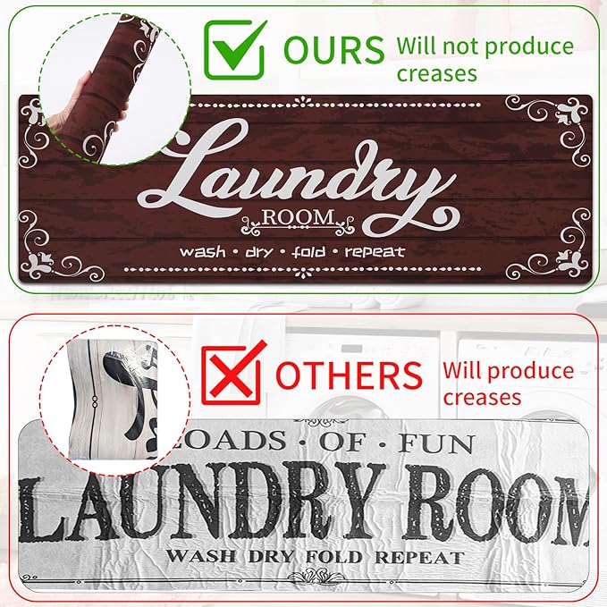 XLHOMO Laundry Room Rug Runner, 17.7"x45" Non Slip Burgundy Red Laundry Rugs, Farmhouse Washable Floor Laundry Mats for Laundry Room, Mudroom, Kitchen, Washroom, Bathroom, Hallway Entryway Rugs Decor