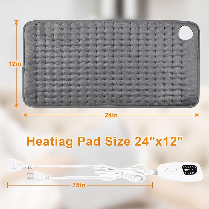 Deepsoon Heating Pad,Electric Heating Pads for Back,Neck,Moist Heating Pad for Abdomen Shoulder Knee Legs,Dry/Moist Heat&Auto Shut Off,Mother's Day Birthday for Men and Women,Dark Gray,24x12 Inch