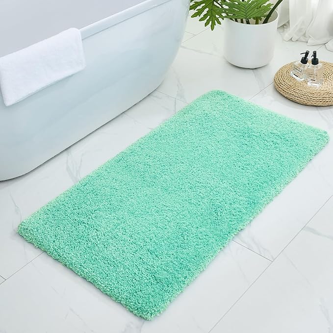Bathroom Rugs Non Slip Washable 48x24, Ultra Thick Soft Microfiber Absorbent Bath Mats, High Density Foam Latex Non Slip Backing Bath Rugs, Fluffy Floor Carpet for Tub&Shower, SpaBlue