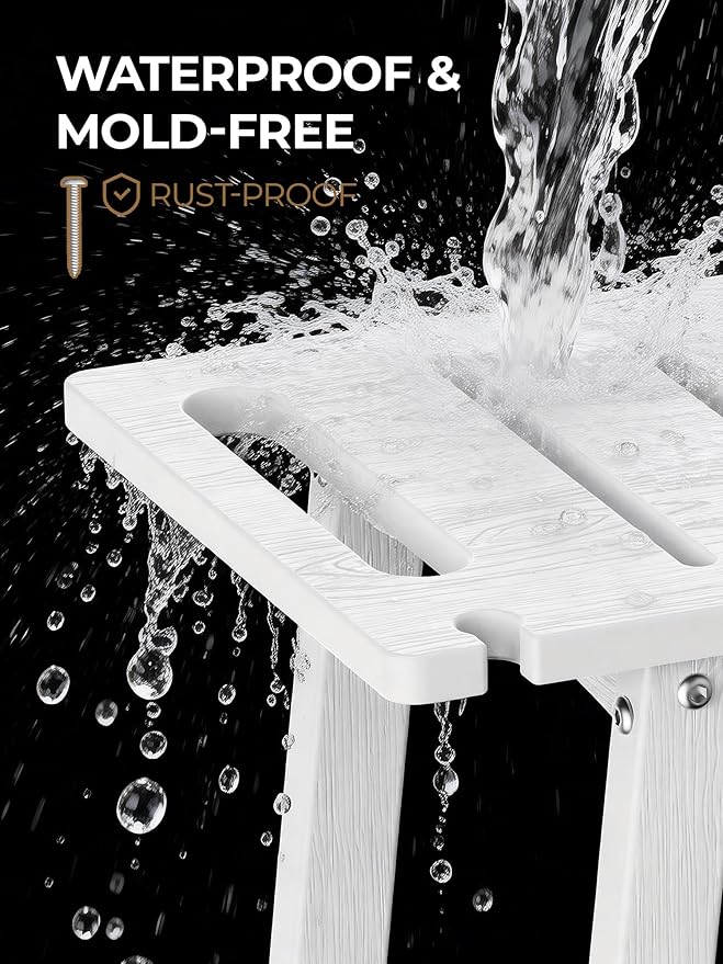 Shower Bench Seat, Non-Slip Shower Benches for Inside Shower to Sit on, HDPE Waterproof Shower Stool for Shaving Legs, Shower Chair with Adjustable Feet for Bathroom, Indoor/Outdoor Use, White