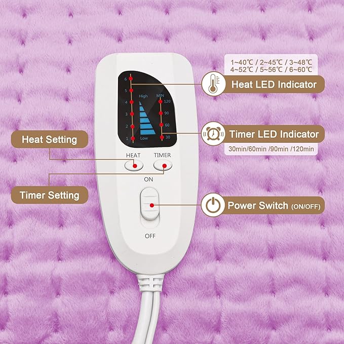 Deepsoon Heating Pad,Electric Heating Pads for Back,Neck,Moist Heating Pad for Abdomen Shoulder Knee Legs,Dry/Moist Heat&Auto Shut Off,Mother's Day Birthday for Men and Women,Light Purple,24x20 Inch