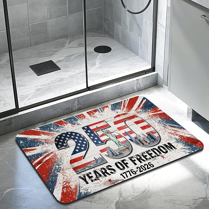Quick Dry Bath Mat for Bathroom,Super Absorbent Patriotic 4th of July Welcome Bath Rug Non-Slip Rubber,Machine Washable Bathroom Floor Mat for Shower, Tub, Sink Area Independence Day Eagle 16x24