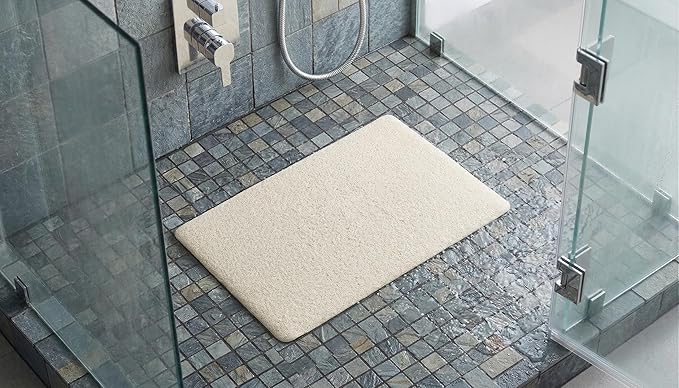 HUJI Loofah Shower Mat Non-Slip Bath Mat for Tiled Bathroom - Great for The Elderly and Children (No Suction Cups, 1)