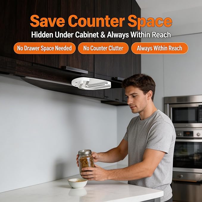 Upgraded Under Cabinet Jar Opener: Easy for Weak Hands & Seniors with Arthritis, One-Hand Jar & Can Opener - Dual Slot Design Opens Stubborn Jar & Bottle Lids - Stainless Steel Teeth - Kitchen Helper
