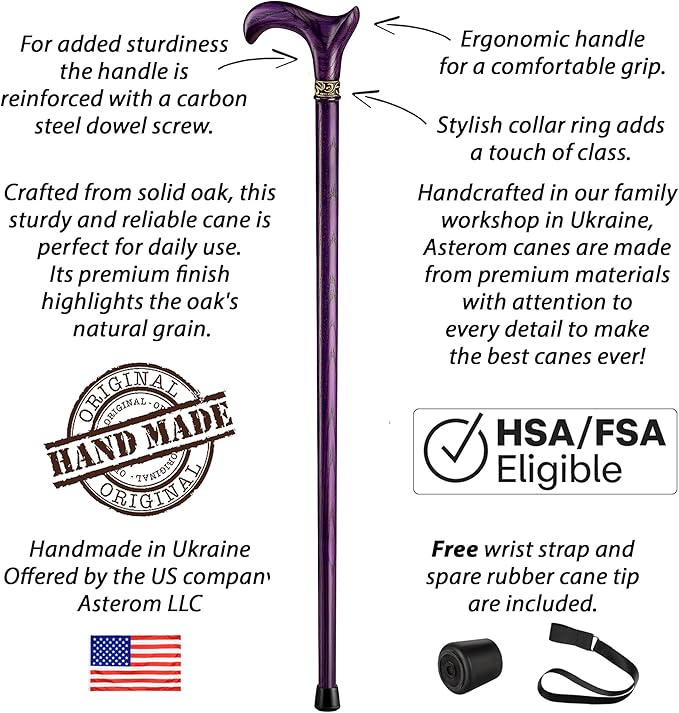 Asterom Handcrafted Walking Cane - Ergonomic, Wooden - Canes for Men - Walking Sticks for Seniors, Unique, Wood
