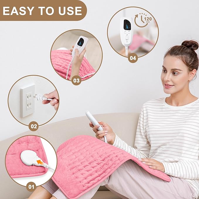 Deepsoon Heating Pad,Electric Heating Pads for Back,Neck,Moist Heating Pad for Abdomen Shoulder Knee Legs,Dry/Moist Heat&Auto Shut Off,Mother's Day Birthday for Men and Women,BabyPink,24x20 Inch