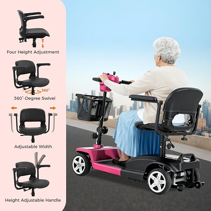 4 Wheel Mobility Scooter for Seniors & Adults 15 Mile Range, 6 MPH Powered Mobility Scooter with 300 lbs Capacity, Foldable Compact Mobility Scooter for Travel, Electric Wheelchair