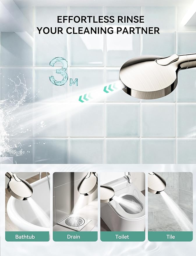 Magichome Filtered Shower Head with Handheld, High Pressure 10-Spd Detachable Chrome Showerhead with Stainless Hose, Water Softener Filter Beads for Hard Water - Remove Chlorine, Brushed Nickel-Silver