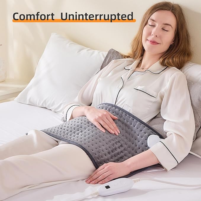 RAINOVA Heating Pad Electric Throw for Back Pain & Cramps Relief, 12''x24'' Electric Pad with Auto Shut Off, Heat Pad 6 Heat Settings,Christmas Gifts for Women, Men, Mom, Dad(Gray)