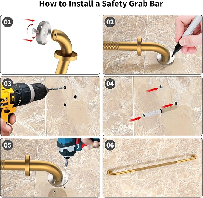48 Inch Anti Slip Shower Grab Bar, 2 Pack Munzong Bathroom Grab Bar for Showers, Gold Knurled Handicap Balance Bar,Safety Hand Rail Support Elderly Senior Assist Bath Handle