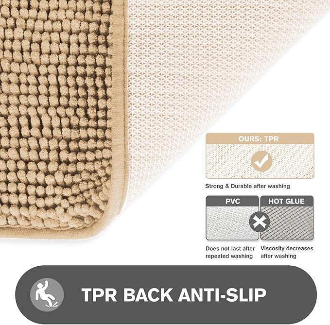 Bathroom Rugs 40 x 60 Inch – Extra Large Bath Mat | Absorbent and Washable Thick Chenille Bath Rugs Non-Slip Runner Rug for Bathroom, Shower, Tub(Ivory Cream)