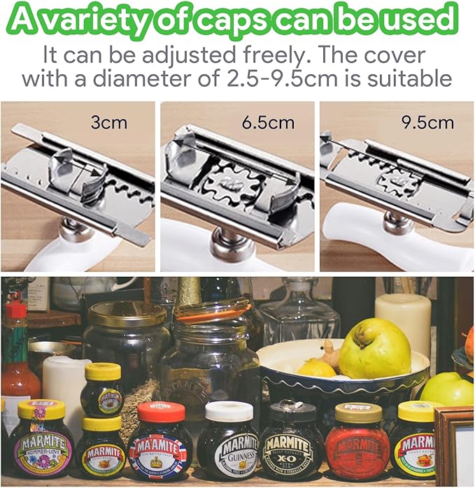 2Pcs Jar Can Opener for Seniors with Arthritis, Bottle Opener for Weak Hands, Kitchen Gadget With Lid Opener Tool, Adjustable Grip Stainless Steel for Opening, Fits 1-4 Inch (Green+White)