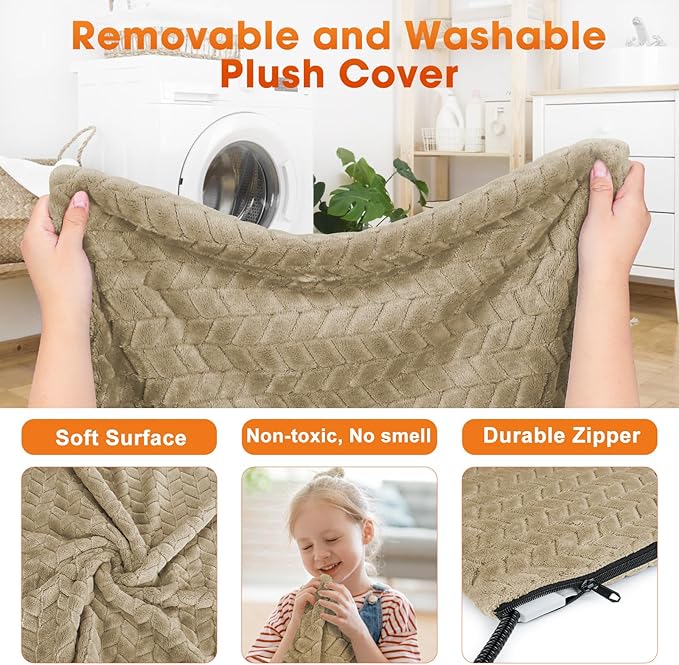 GASUR Heated Cat Bed, Waterproof Cat Heating Pad Indoor w/Timer, Temp Adjustable Pet Heating Pads for Cats Dogs, Auto Power-Off, Cats Warming Bed w/Remove Washable Cover, Anti-Chew, 18''x16'', Small
