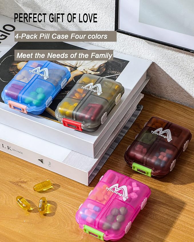4PS Travel Pill Organizer with 164 Slice Labels，10 Compartments Travel Pill Box Portable Folding Small Pill Case Daily Pill Container Used for Carry Storage Medicine Organizer By M MUchengbao (Grey)