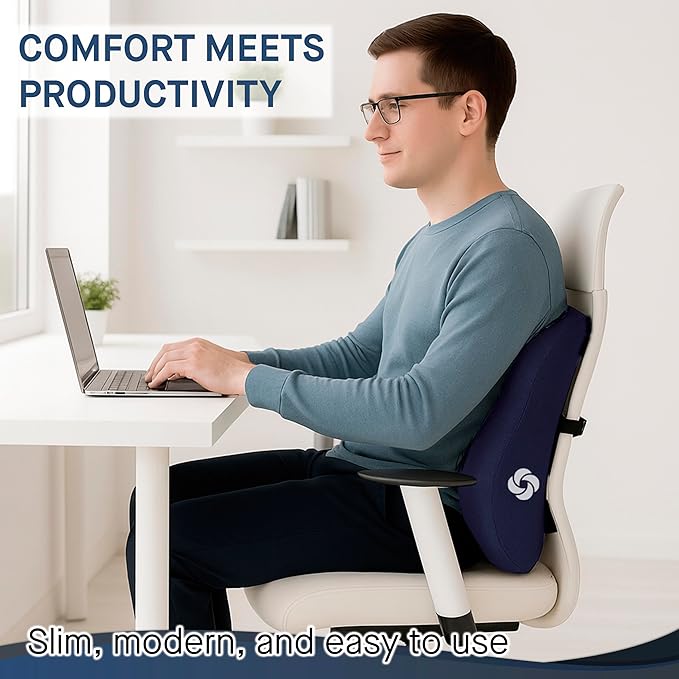 Samsonite Ergonomic Lumbar Support Pillow for Office Chair and Car Seat - Memory Foam Back Support Lumbar Pillow, Premium Cushion Chair Support for Lower Back Pain Relief and Versatile Use (Navy)