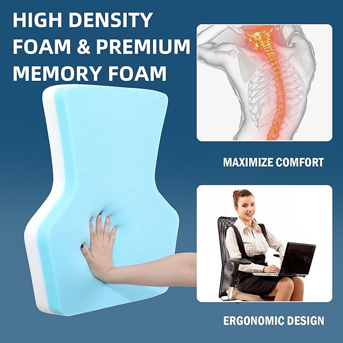 HOMBYS Ergonomic Lumbar Support Pillow for Recliner,Memory Foam Chair Back Support Cushion for Elderly,Extra Large Lumbar Support Pillow,Low Back Pain Relief Cushion,Dark Grey